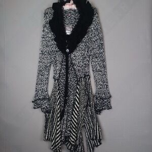 Pretty Angel Blk White Cardigan Sweater Ruffles Lace Whimsygoth Fairycore READ